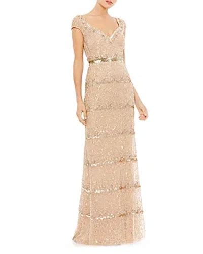 cap sleeve embellished column gown